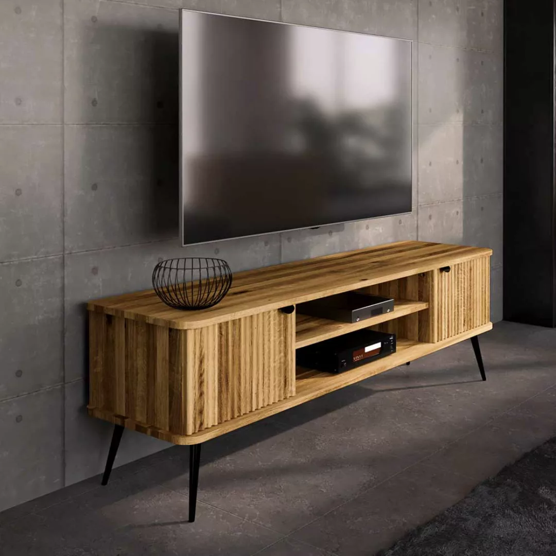 TV Lowboard Wildeiche geölt mit Massivholztüren 57 cm hoch günstig online kaufen