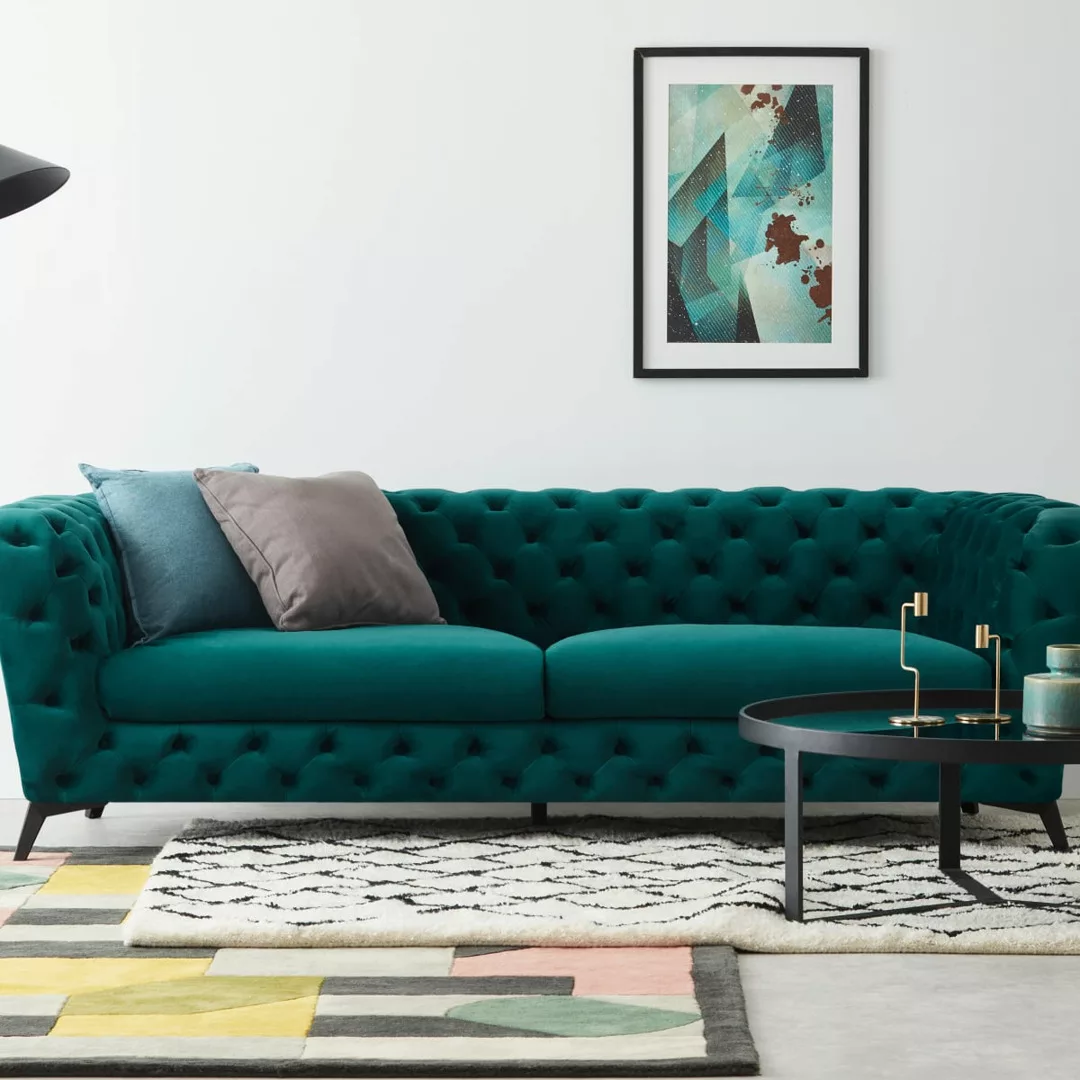 Sloan 3-Sitzer Sofa, Samt in Meerblau - MADE.com günstig online kaufen