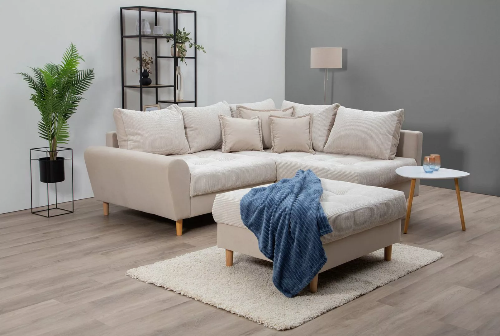 Home affaire Ecksofa "Rice L-Form", (Set, mit Hocker), mit Bonnellfederkern günstig online kaufen