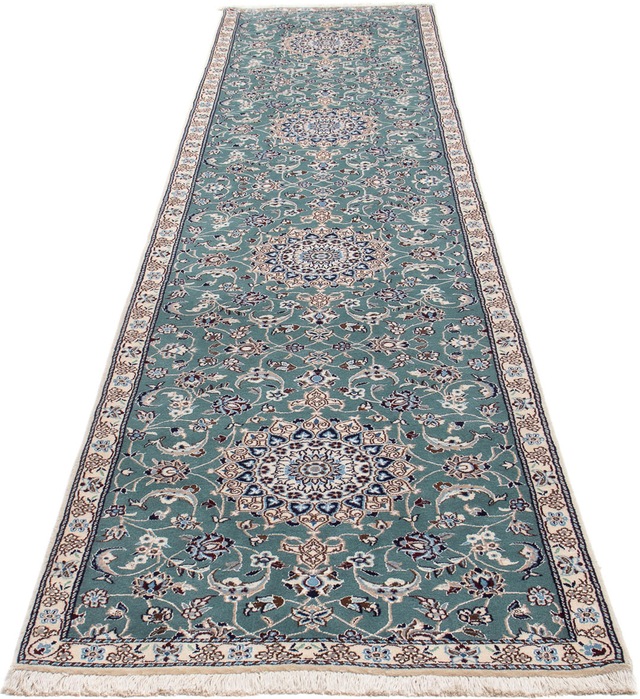 morgenland Orientteppich »Perser - Nain - Royal - 394 x 88 cm - hellblau«, günstig online kaufen