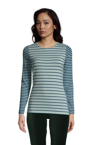 Shirt aus Baumwoll/Modalmix Gestreift, Damen, Größe: L Normal, Grün, by Lan günstig online kaufen