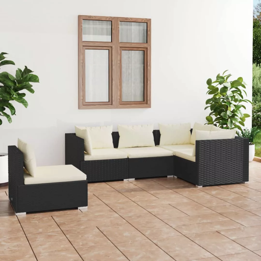 Vidaxl 5-tlg. Garten-lounge-set Mit Kissen Poly Rattan Schwarz günstig online kaufen