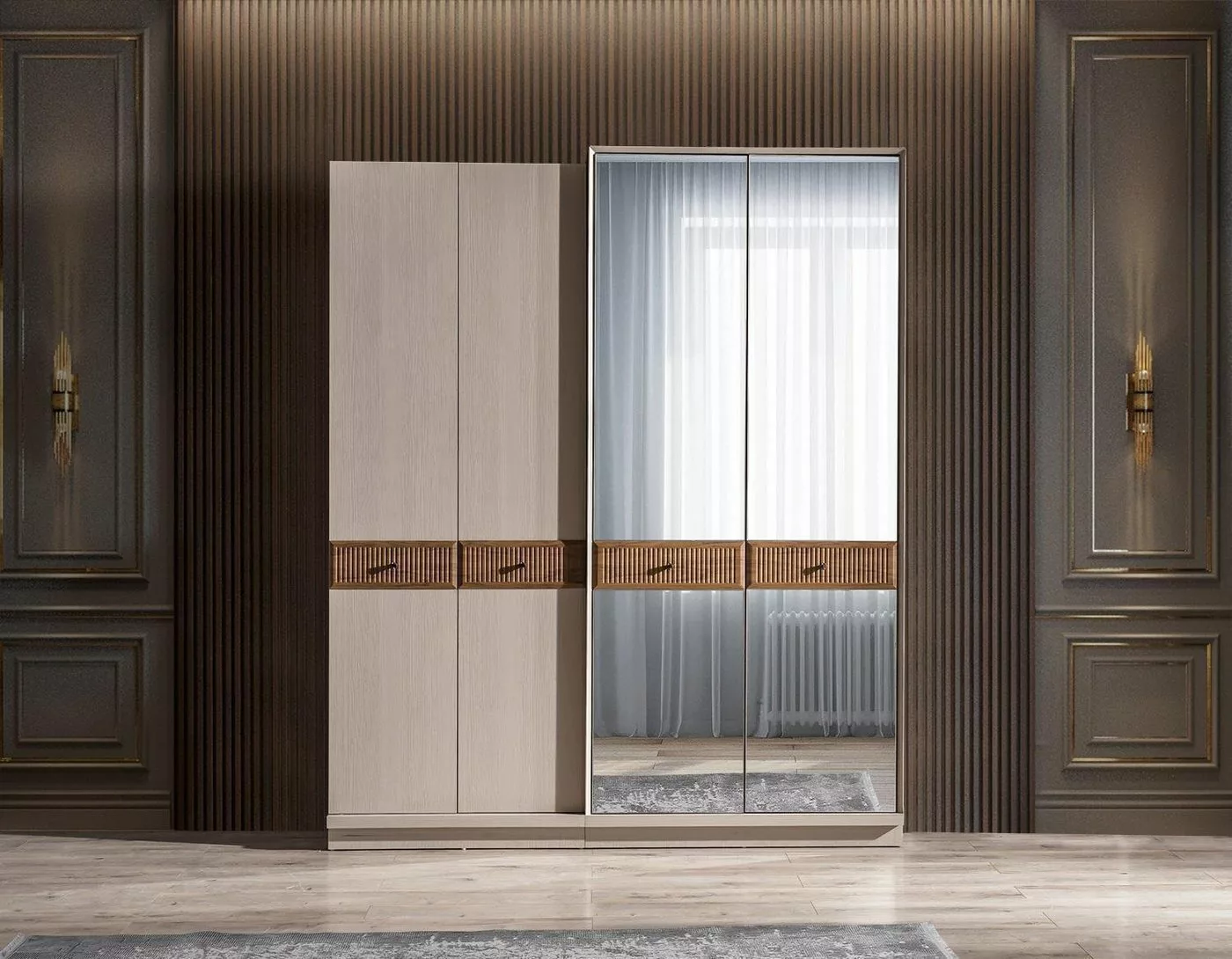 JVmoebel Kleiderschrank Stilvoll Kleiderschrank Luxus Schrank Modern Beige günstig online kaufen