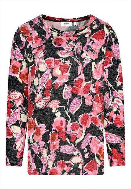 elanza T-Shirt Feinstrick-Shirt mit Blüten-Print in Rosa/Schwarz (1-tlg) günstig online kaufen