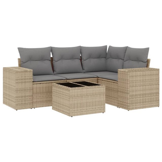 vidaXL Sofaelement 5-tlg. Garten-Sofagarnitur mit Kissen Beige Poly Rattan günstig online kaufen