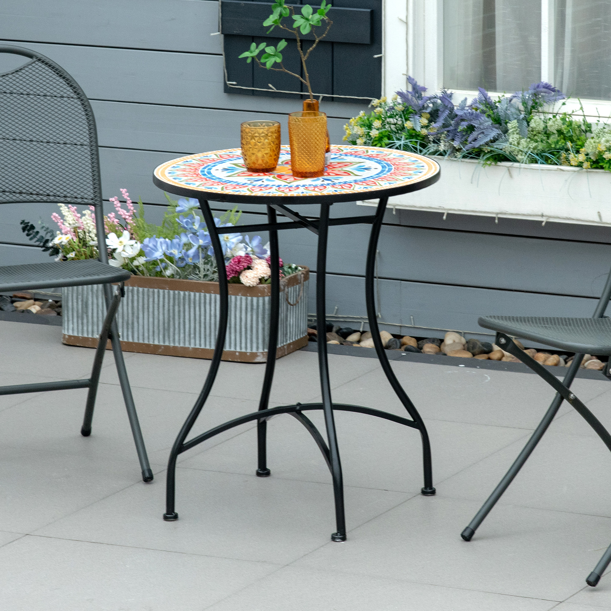 Outsunny Gartentisch Mosaiktisch rund Bistrotisch Beistelltisch mit Mosaikp günstig online kaufen