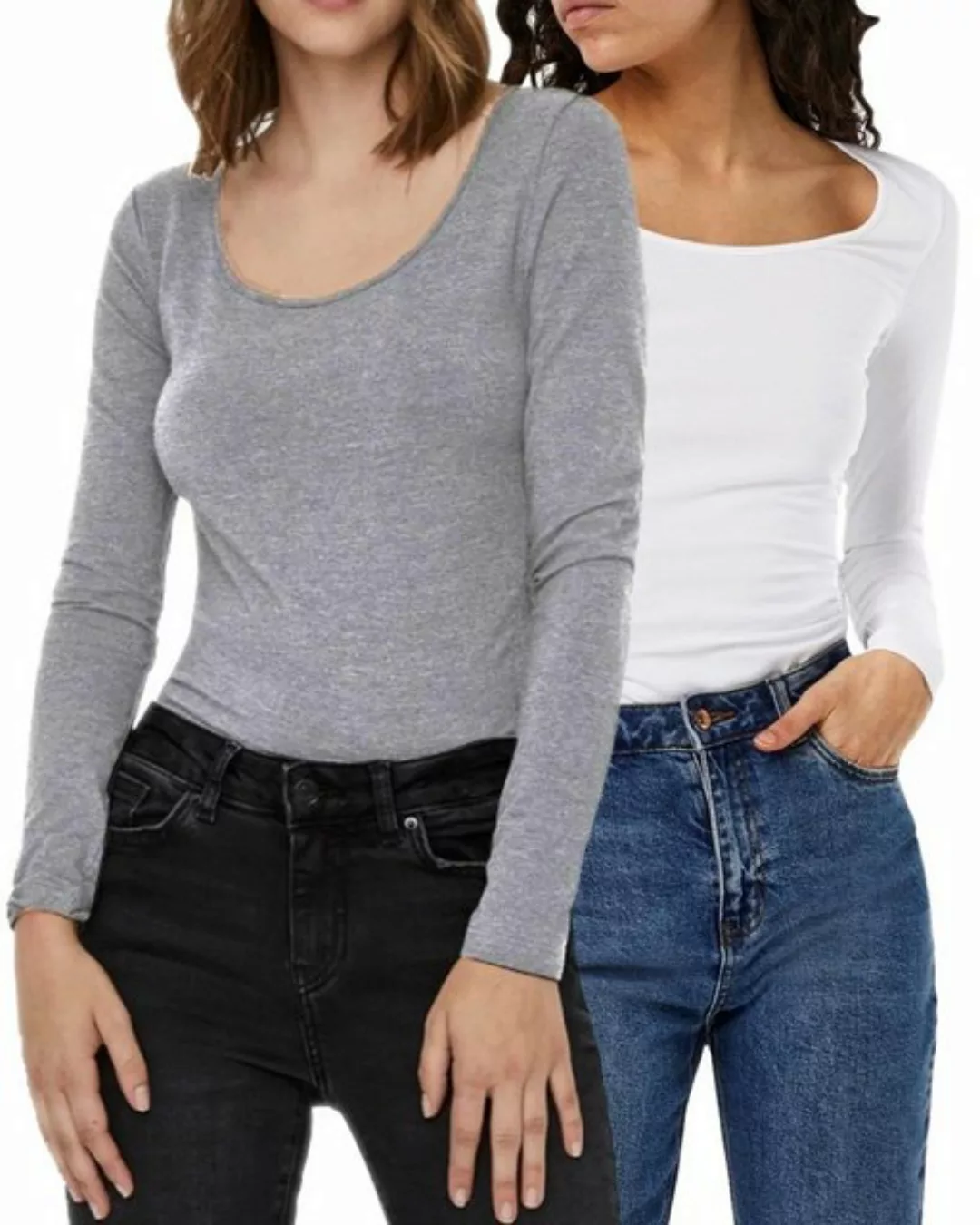 Vero Moda Langarmshirt stilvolle Longsleeves mit U-Neck Ausschnitt (2er-Pac günstig online kaufen