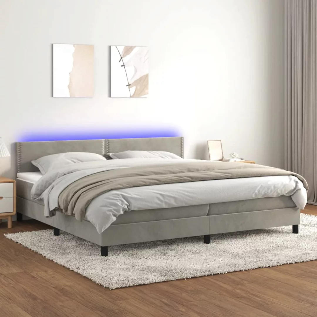 Vidaxl Boxspringbett Mit Matratze & Led Hellgrau 200x200 Cm Samt günstig online kaufen