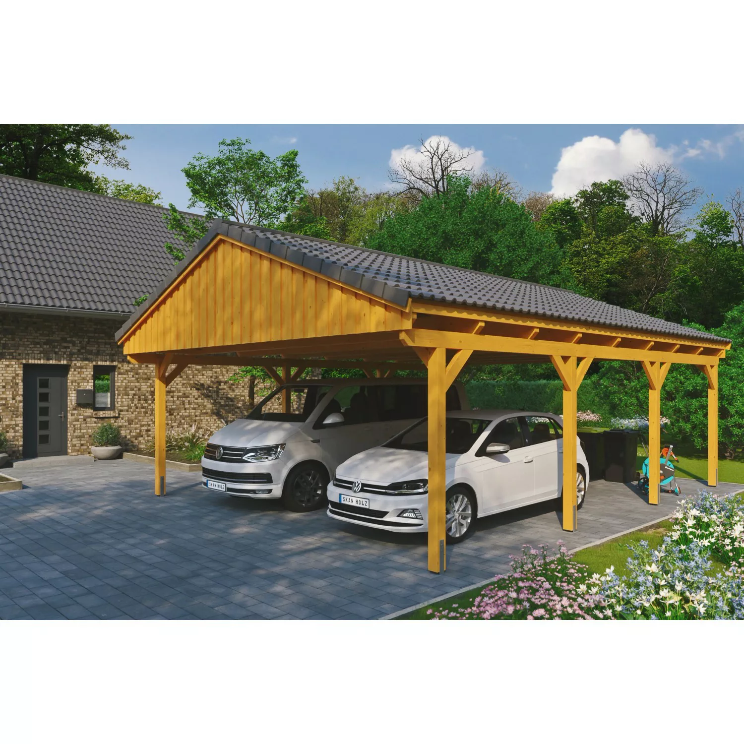 Skan Holz Carport Fichtelberg 618 cm x 808 cm Dachlattung Eiche Hell günstig online kaufen