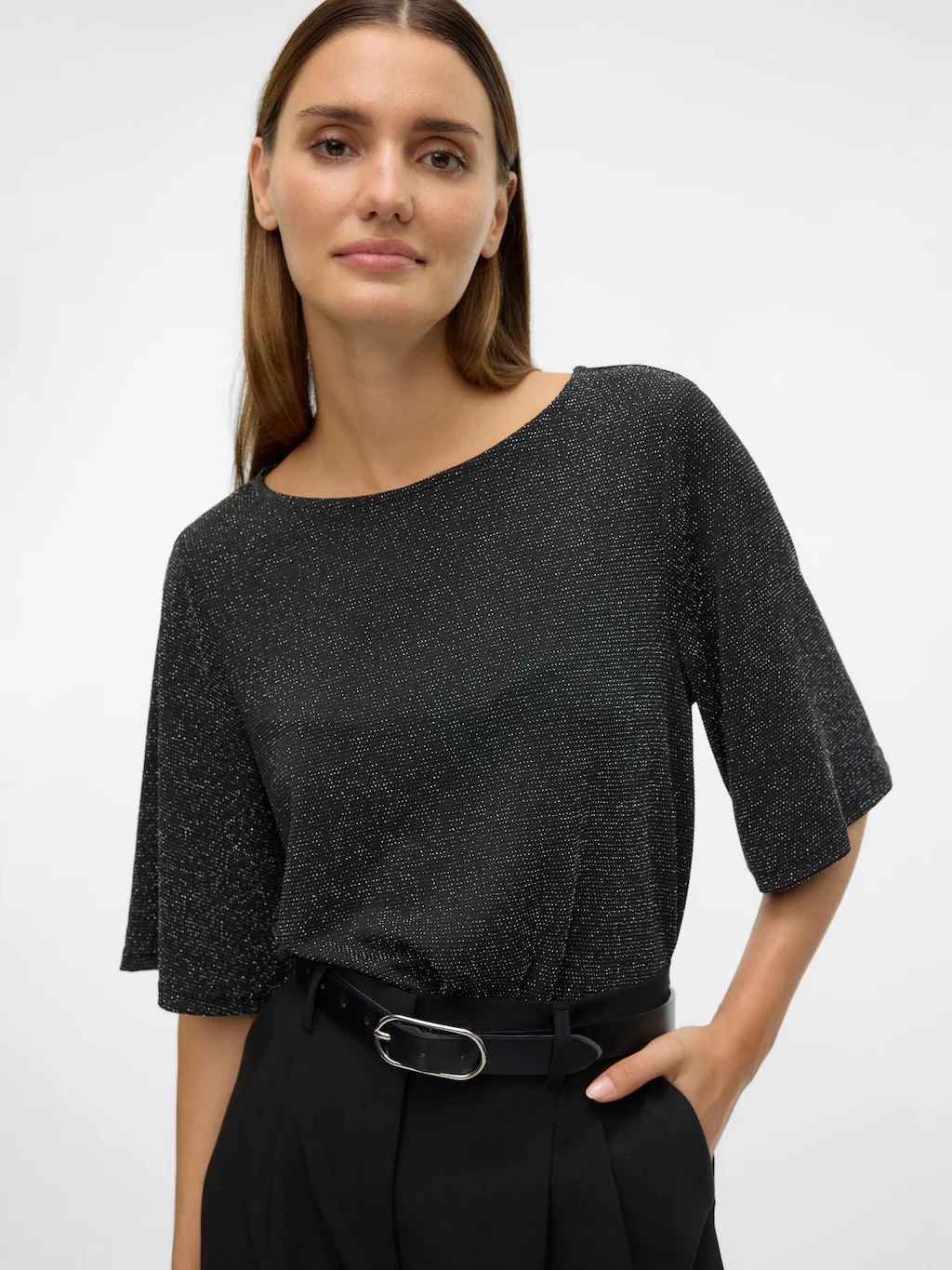 Vero Moda Rundhalsshirt VMKANVA 2/4 GLITTER TOP JRS mit Glitzereffekt günstig online kaufen