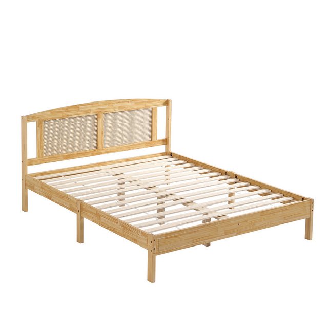 MODFU Holzbett Doppelbett Rattanbett Jugendbett Erwachsenenbett (Komplettsc günstig online kaufen