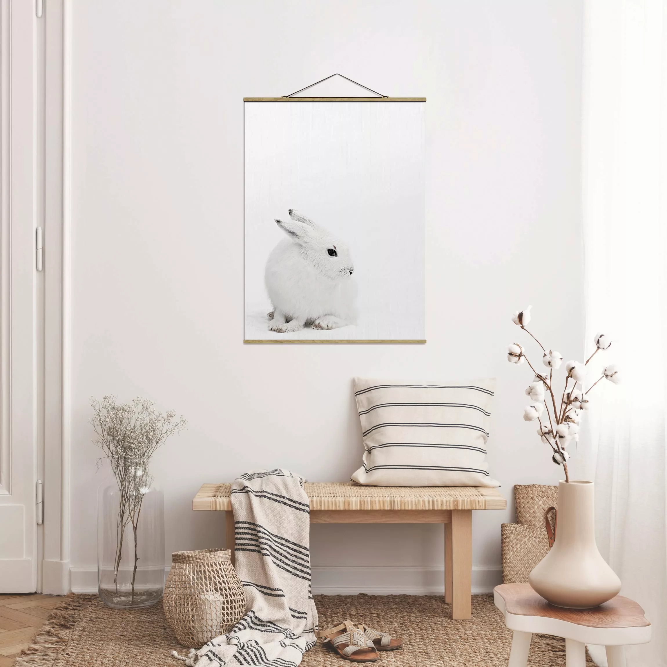 Stoffbild mit Posterleisten Arktischer Hase günstig online kaufen