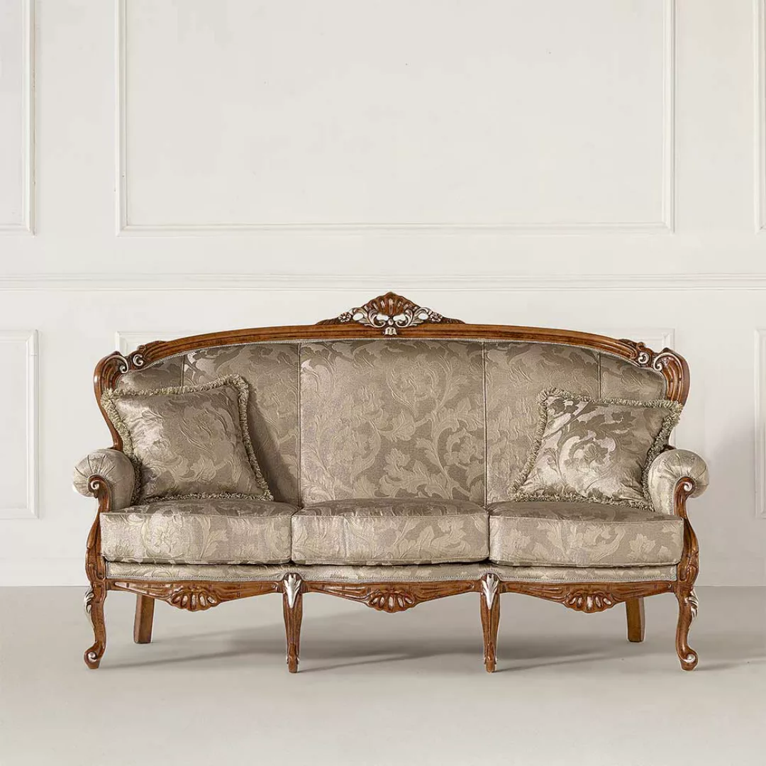 Barockstil Dreisitzer Couch in Beige und Buche braun 190 cm breit günstig online kaufen