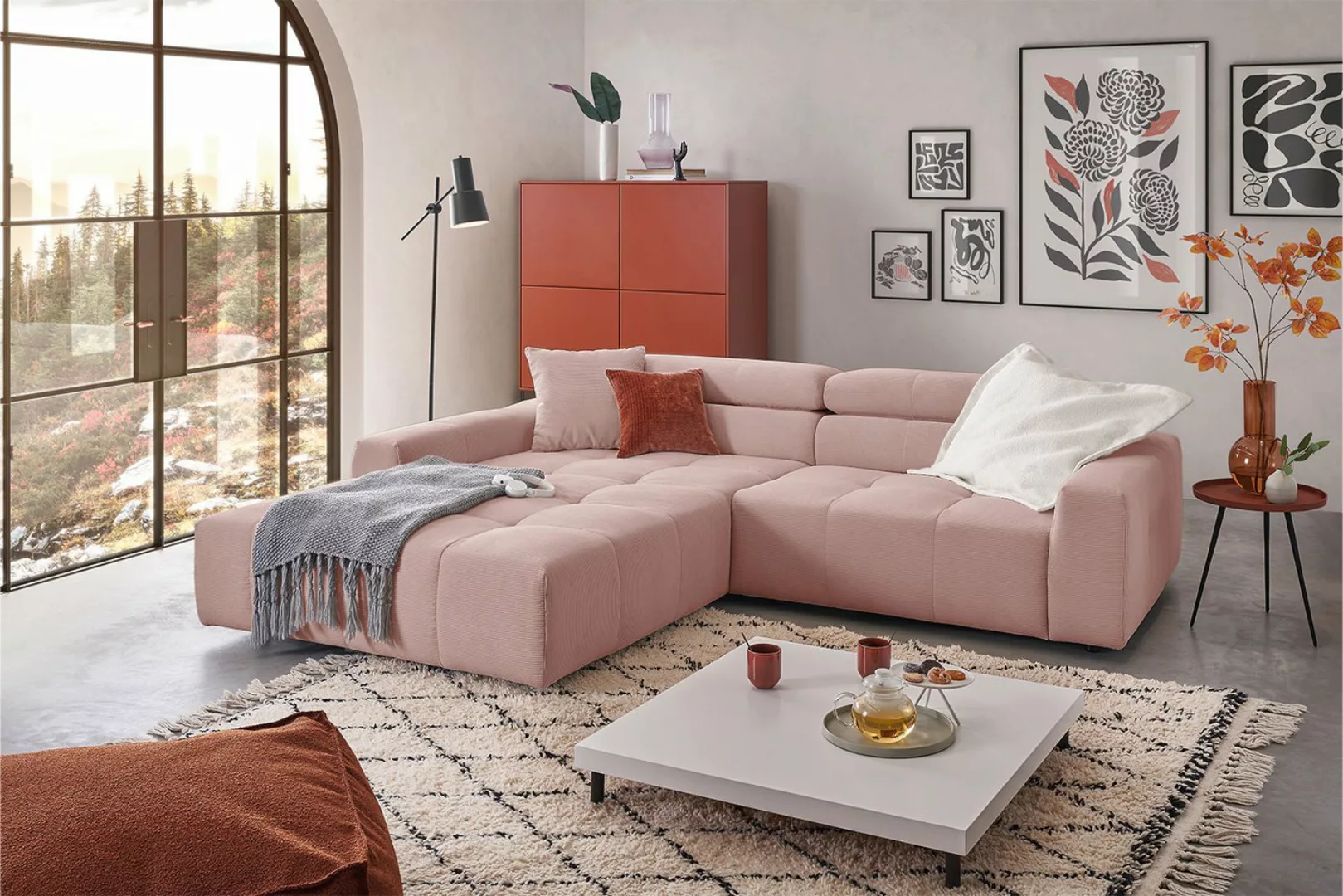 KAWOLA Ecksofa RENO, Sofa Feincord, mit od. ohne Sitzvorzug, versch. Farben günstig online kaufen