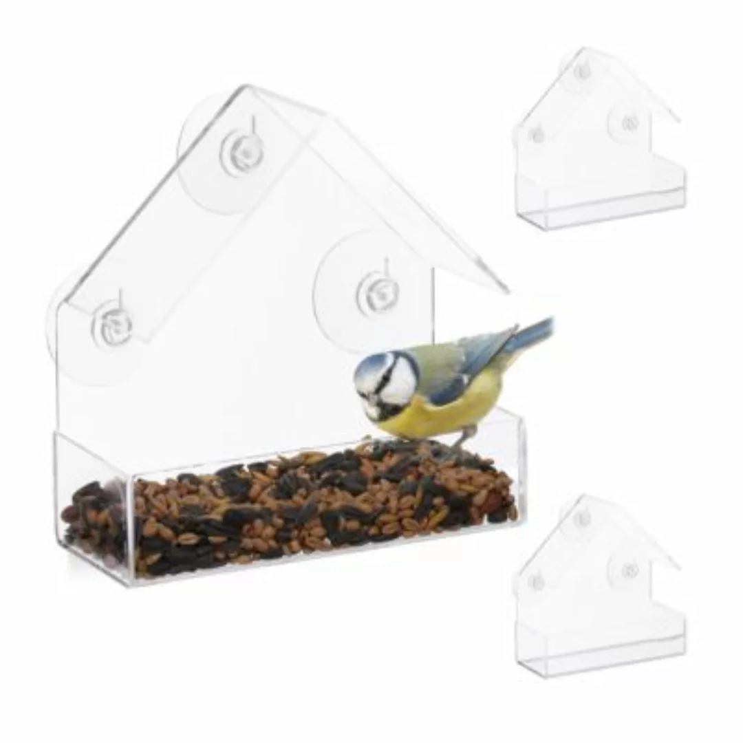 relaxdays 3 x Fenster-Vogelfutterhaus transparent günstig online kaufen