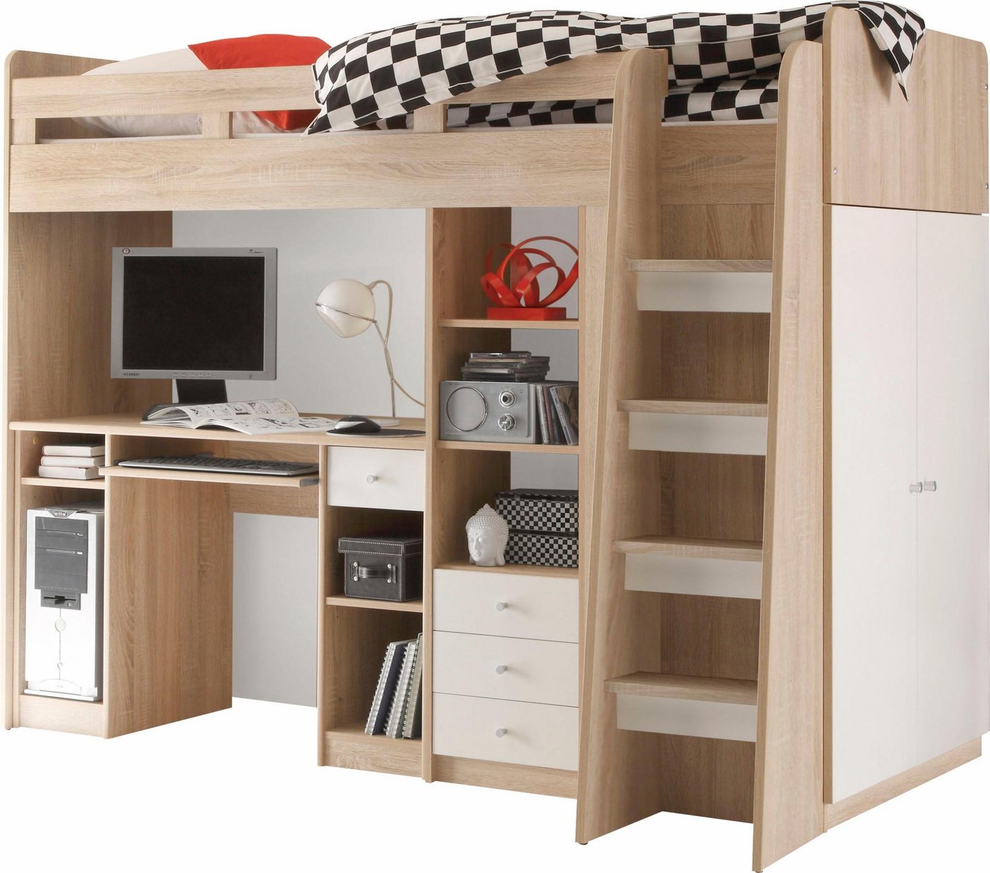 Begabino Hochbett Unit mit Kleiderschrank, Schreibtisch und Schubladen günstig online kaufen