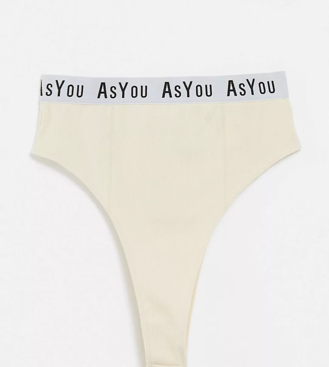 ASYOU – Gerippter Lounge-Slip in Beige mit hohem Bund und Logo-Neutral günstig online kaufen