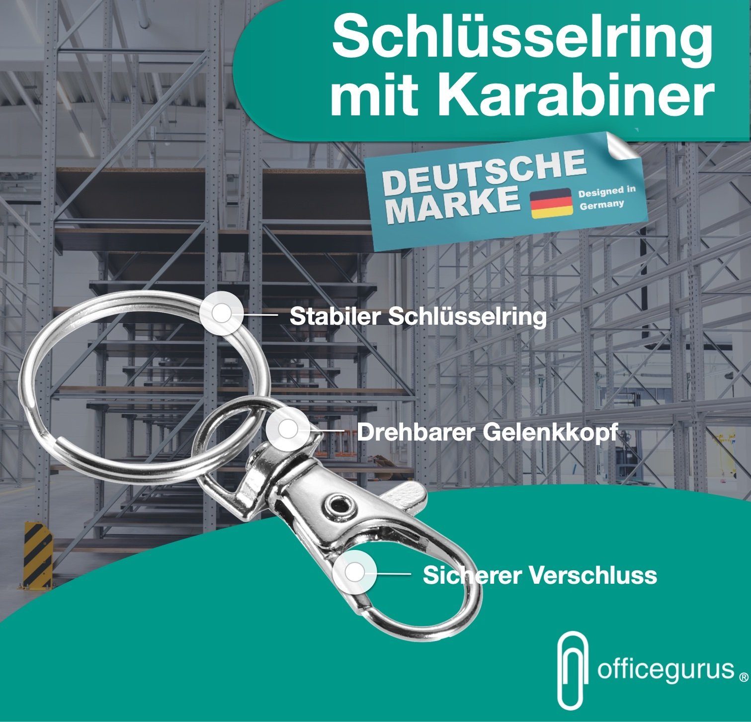 officegurus® Schlüsselanhänger Set 22x Karabiner Schlüsselanhänger günstig online kaufen