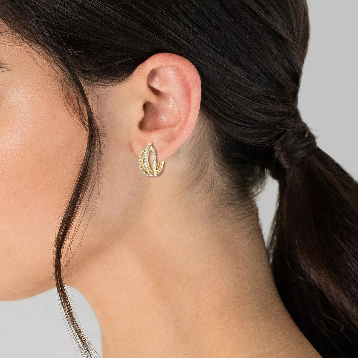 Trilani Paar Creolen gelbgold, mit Zirkonia günstig online kaufen