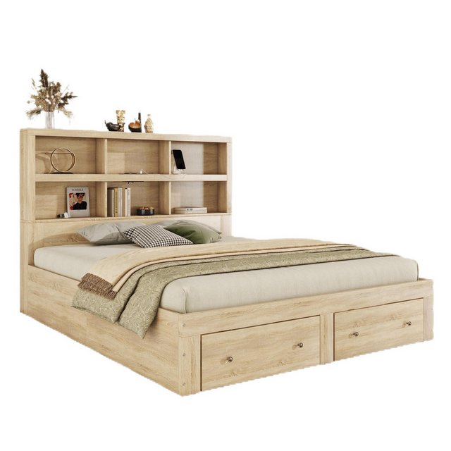 TavilaEcon Holzbett Doppelbett Kingsize-Plattformbett mit zwei Schubladen, günstig online kaufen