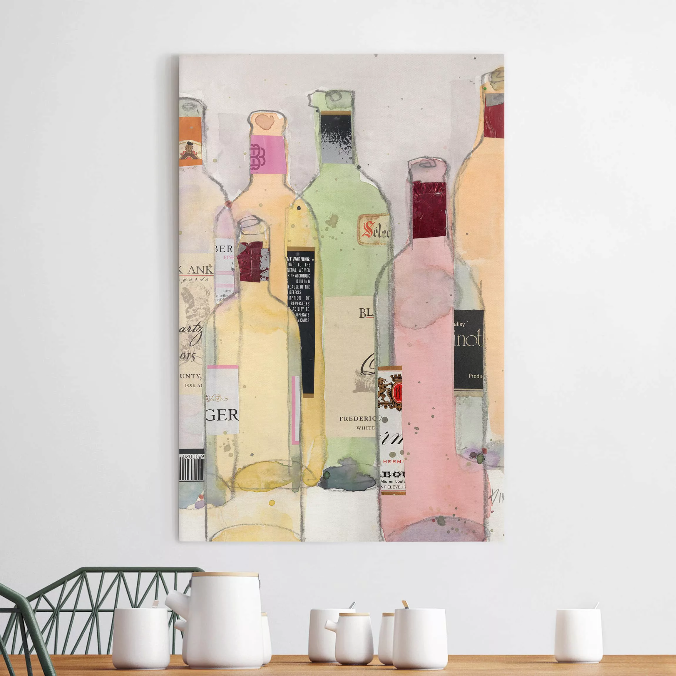 Leinwandbild Küche - Hochformat Weinflaschen in Wasserfarbe I günstig online kaufen