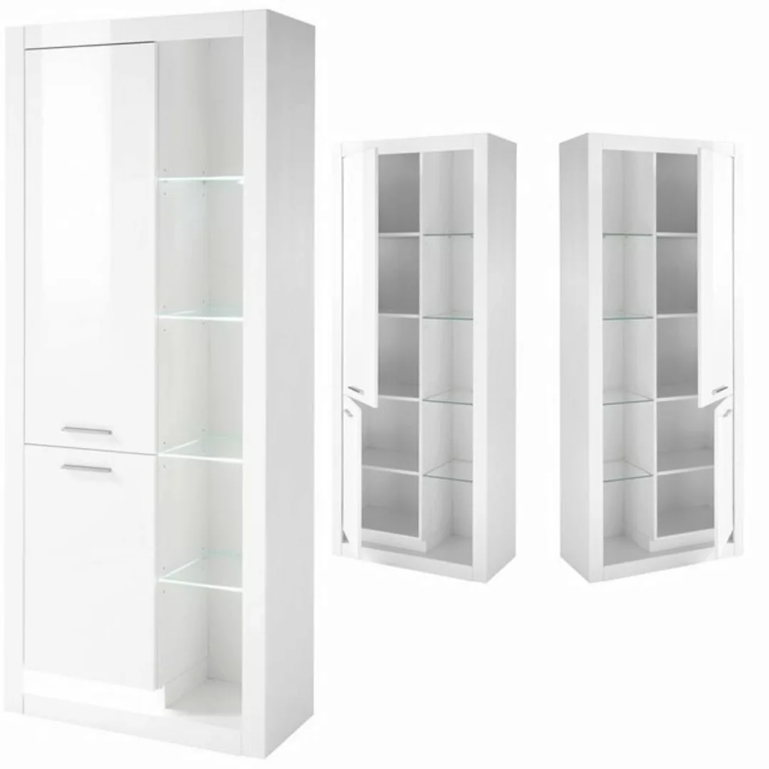 Lomadox Vitrine MAILAND-61 nschrank in weiß Hochglanz inkl. LED-Beleuchtung günstig online kaufen