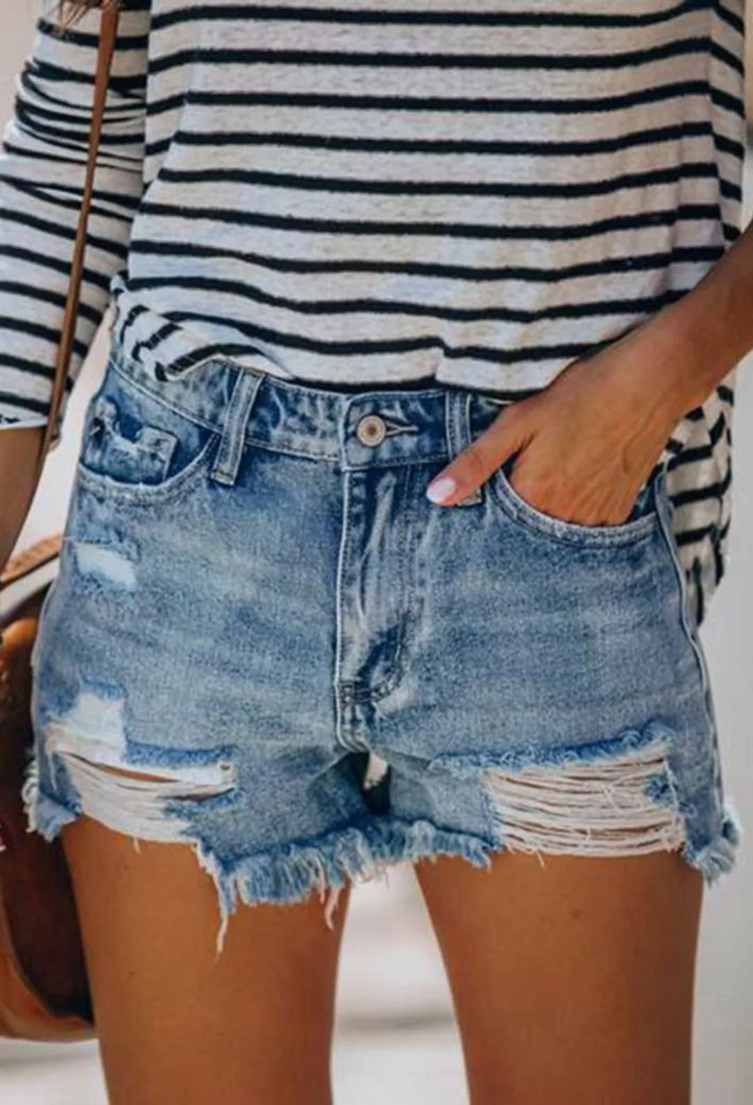 SEGUEN Jeansshorts Denim lässige Shorts zerrissene Hose (Rohe Kanten dünn h günstig online kaufen