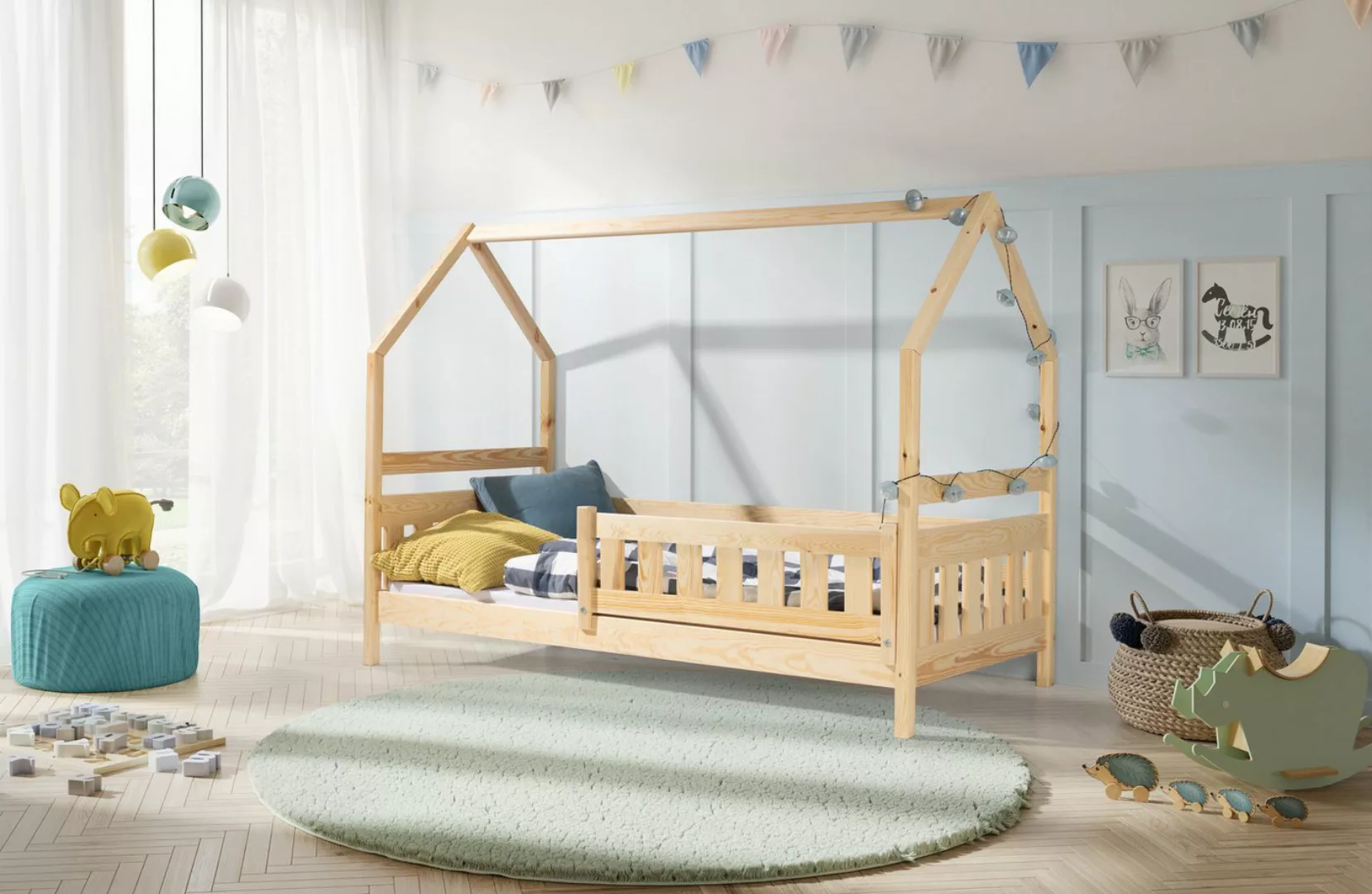 storez24 Hausbett Kinderbett Elisa, Massivholz, Sicherheitsbarriere günstig online kaufen