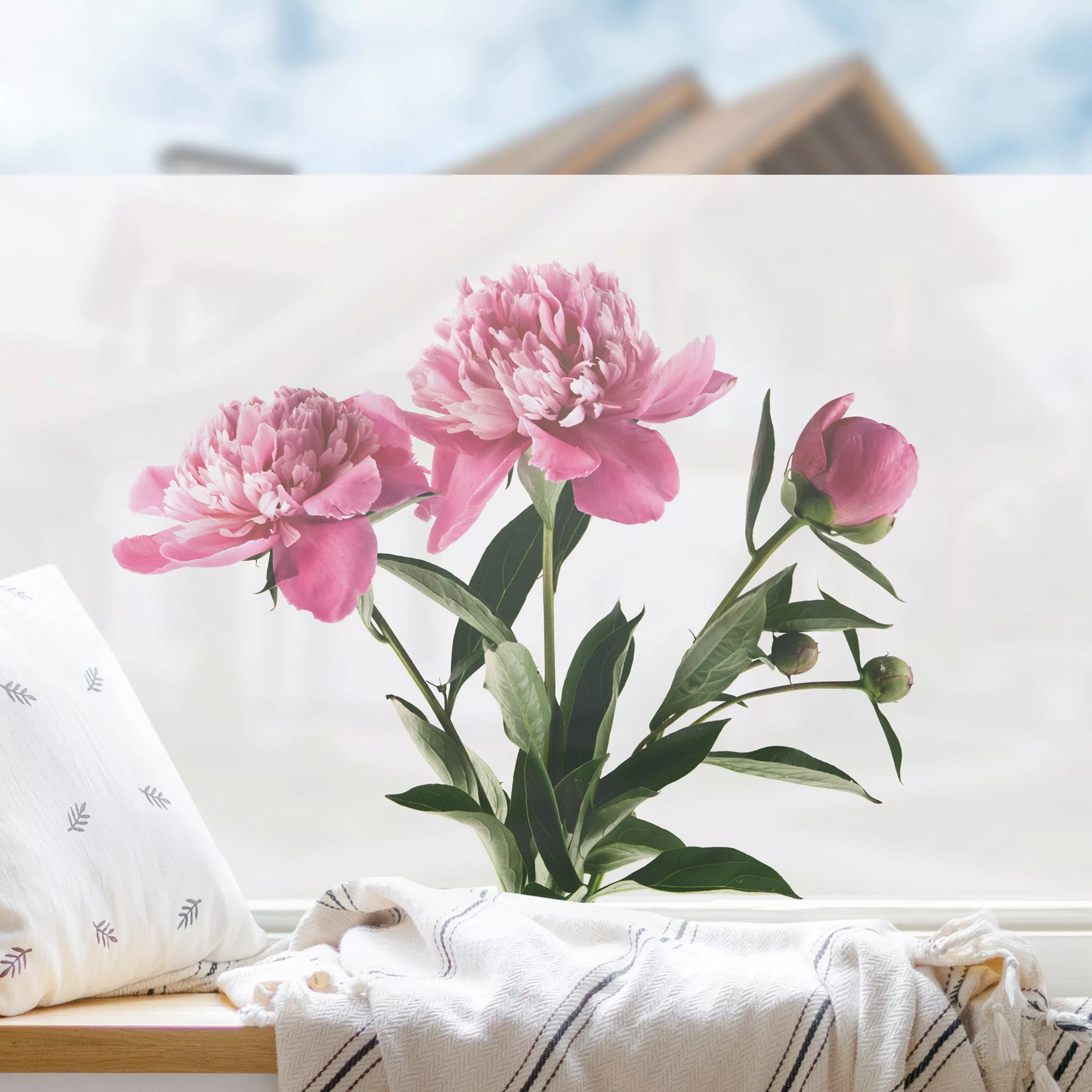 Fensterfolie Blüten und Knospen Pink auf Weiß günstig online kaufen