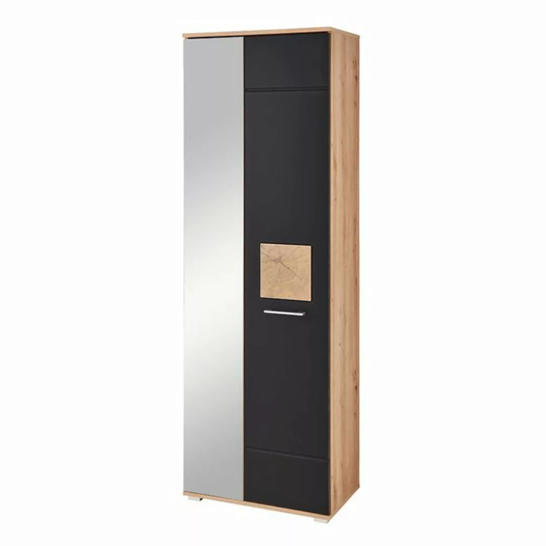Garderobenschrank mit Spiegeltür, Eiche Nb. mit schwarz supermatt FARGO-36, günstig online kaufen