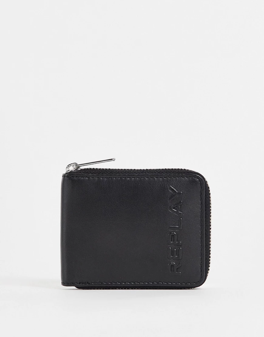 Replay – Brieftasche mit Rundum-Reißverschluss und Logo-Schwarz günstig online kaufen