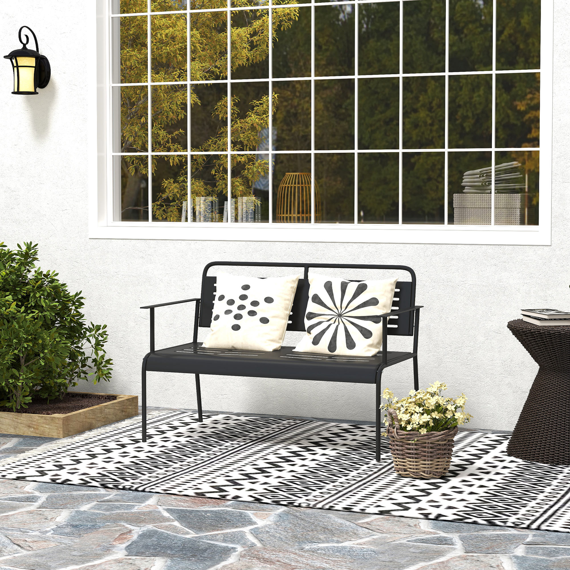 Outsunny 2-Sitzer Gartenbank, Sitzbank mit Lamellen-Design, wasserabweisend günstig online kaufen