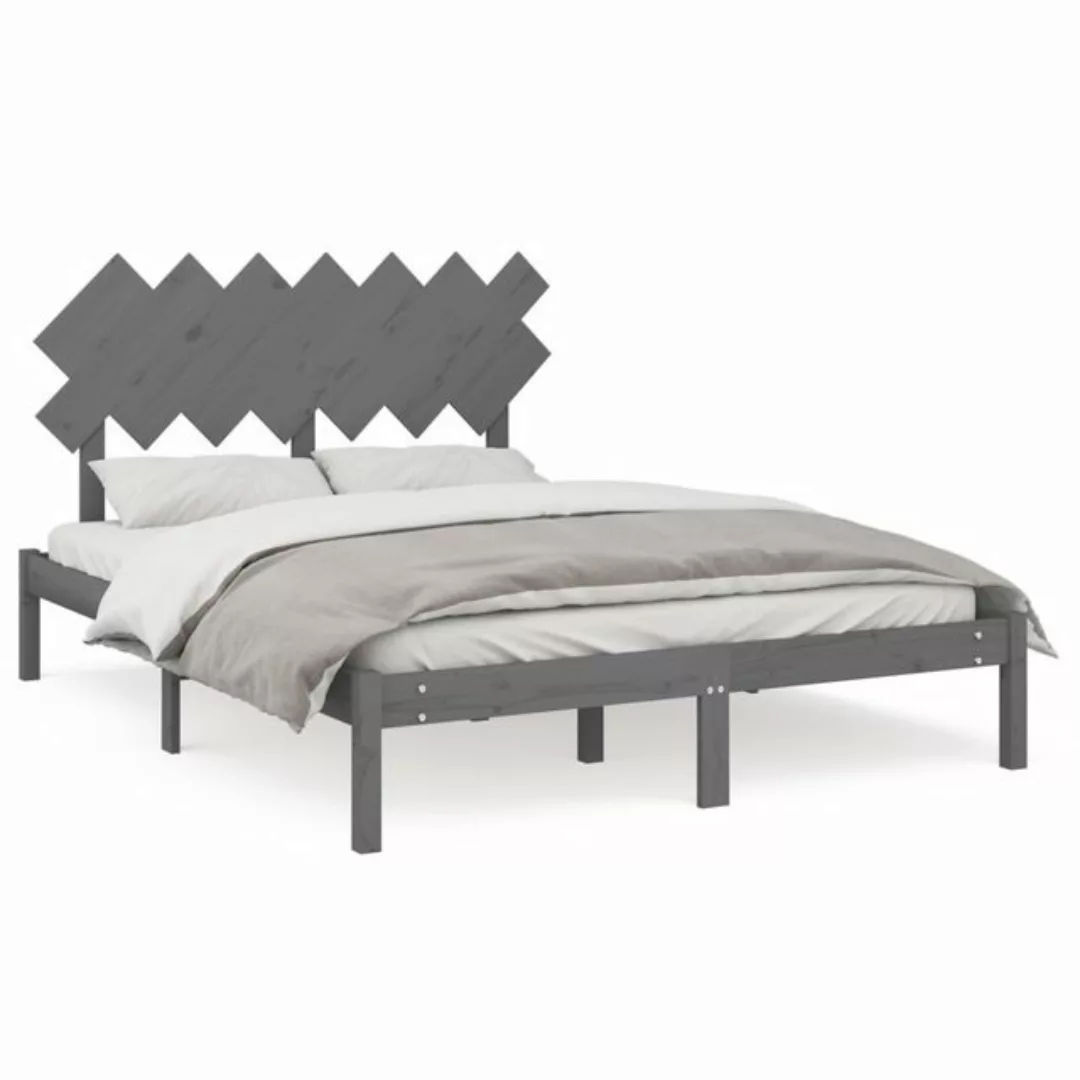 vidaXL Bettgestell Massivholzbett Grau 150x200 cm 5FT King Size Bett Bettra günstig online kaufen