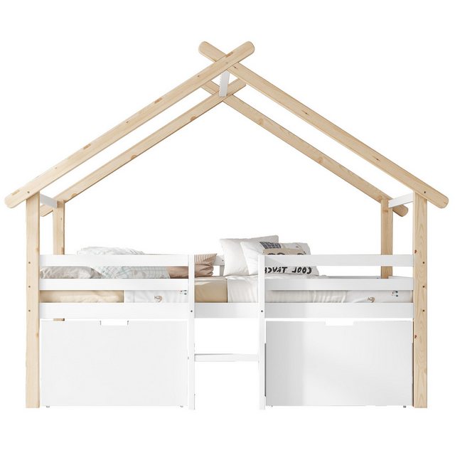 OKWISH Kinderbett Stauraumbett Jugendbett Holzbett (Hausbett Halbhoch mit H günstig online kaufen