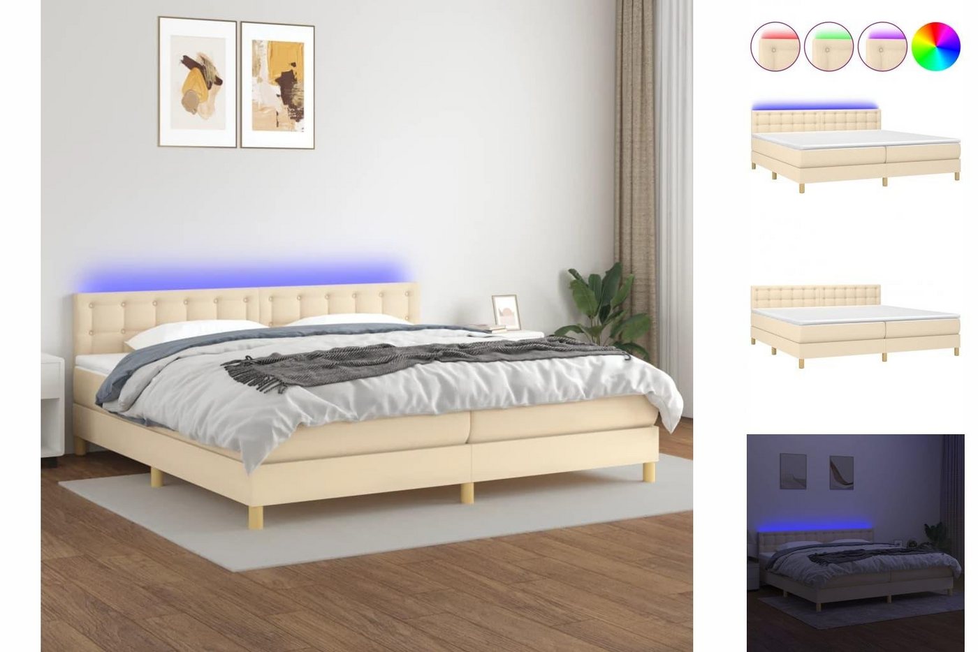 vidaXL Bettgestell Boxspringbett mit Matratze LED Creme 200x200 cm Stoff Be günstig online kaufen