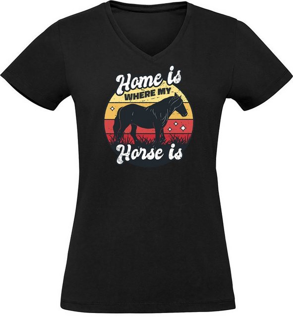 MyDesign24 T-Shirt Damen Pferde Print Shirt bedruckt - Home is where my Hor günstig online kaufen