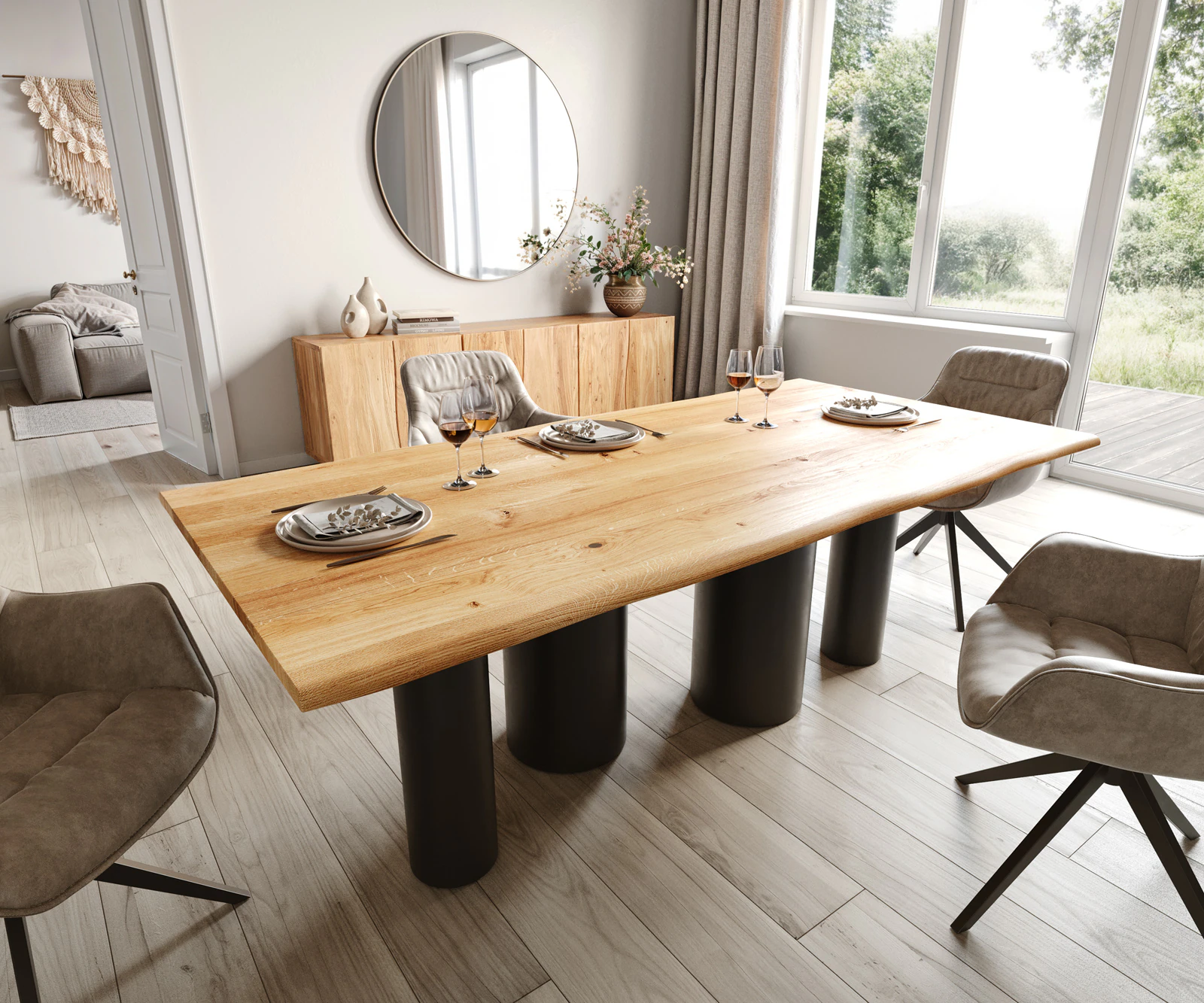DELIFE Esstisch Edge, Eiche Natur 200x100x2,5-3 günstig online kaufen