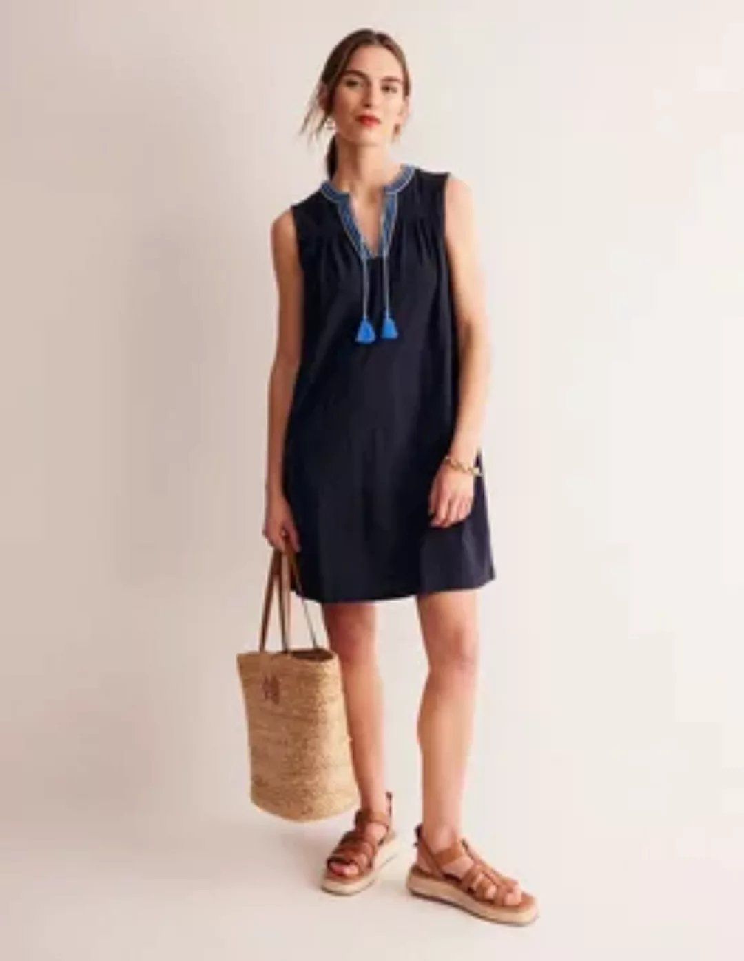 Nadine Baumwollkleid mit Keilausschnitt Damen Boden, Marineblau günstig online kaufen