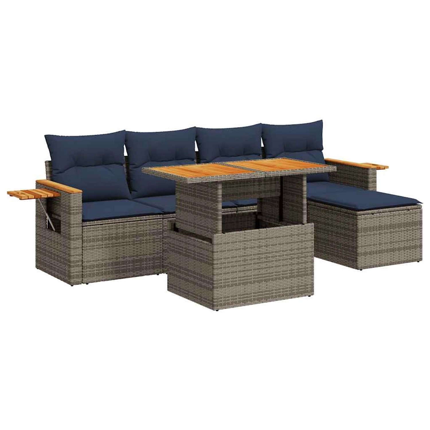 vidaXL 6-Tlg Garten-Sofagarnitur mit Kissen Grau Poly Rattan Akazie 3327589 günstig online kaufen