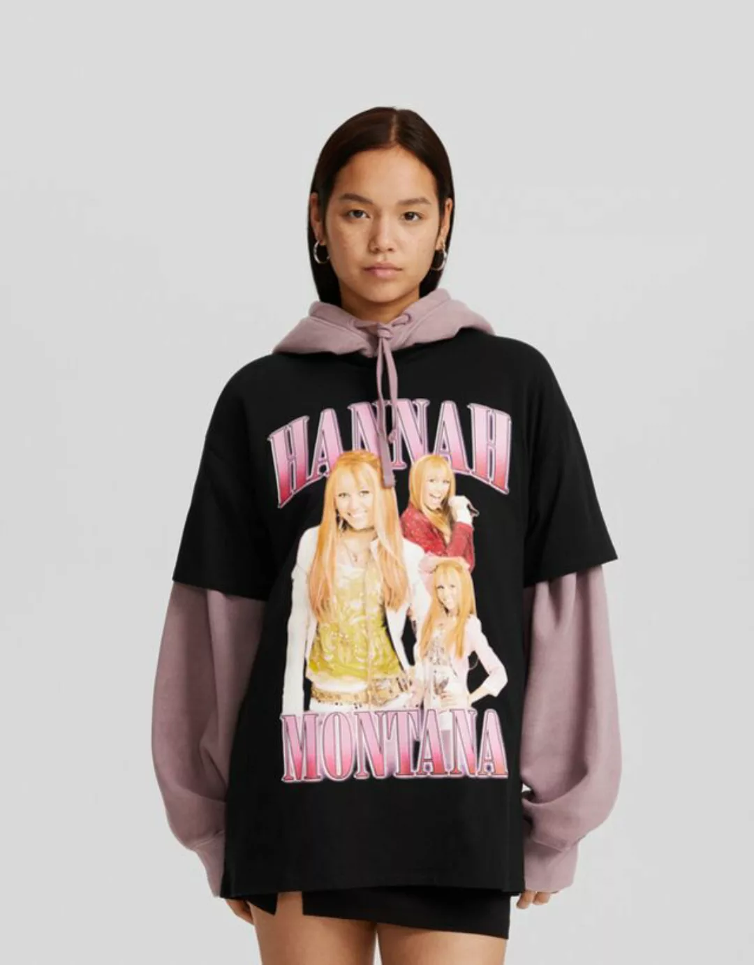 Bershka Kurzärmeliges Oversize-Shirt Hannah Montana Mit Print Damen M Schwa günstig online kaufen