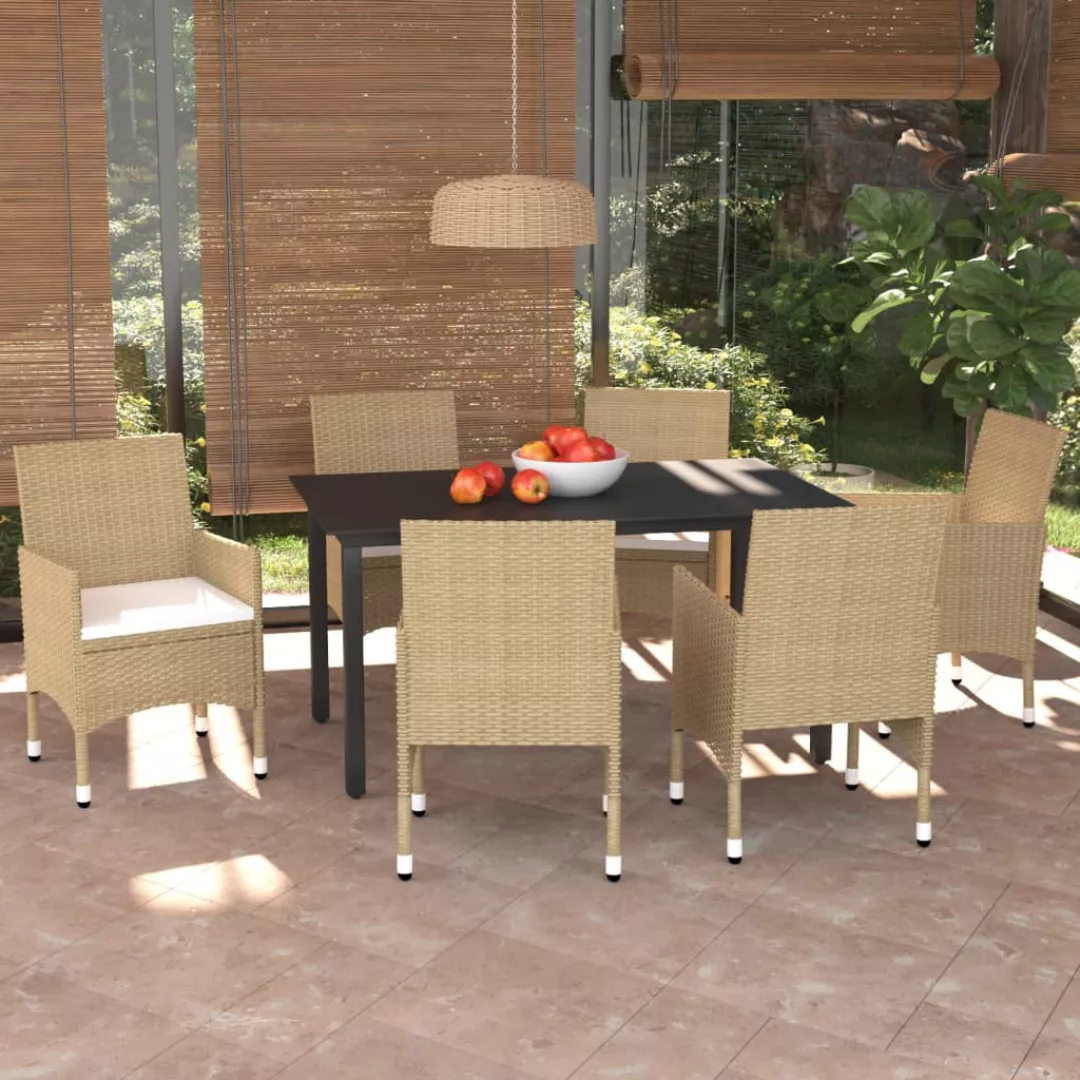 7-tlg. Garten-essgruppe Mit Kissen Poly Rattan Beige günstig online kaufen