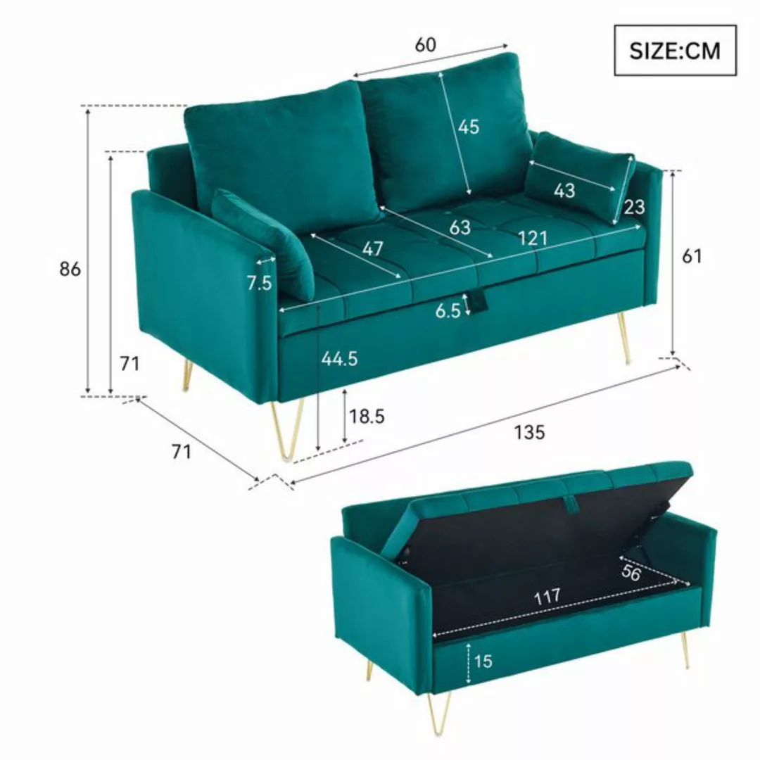 SeedWave Sofa 2-Sitzer Sofa mit Stauraum, Gepolstertes Samt-Loveseat mit Ki günstig online kaufen