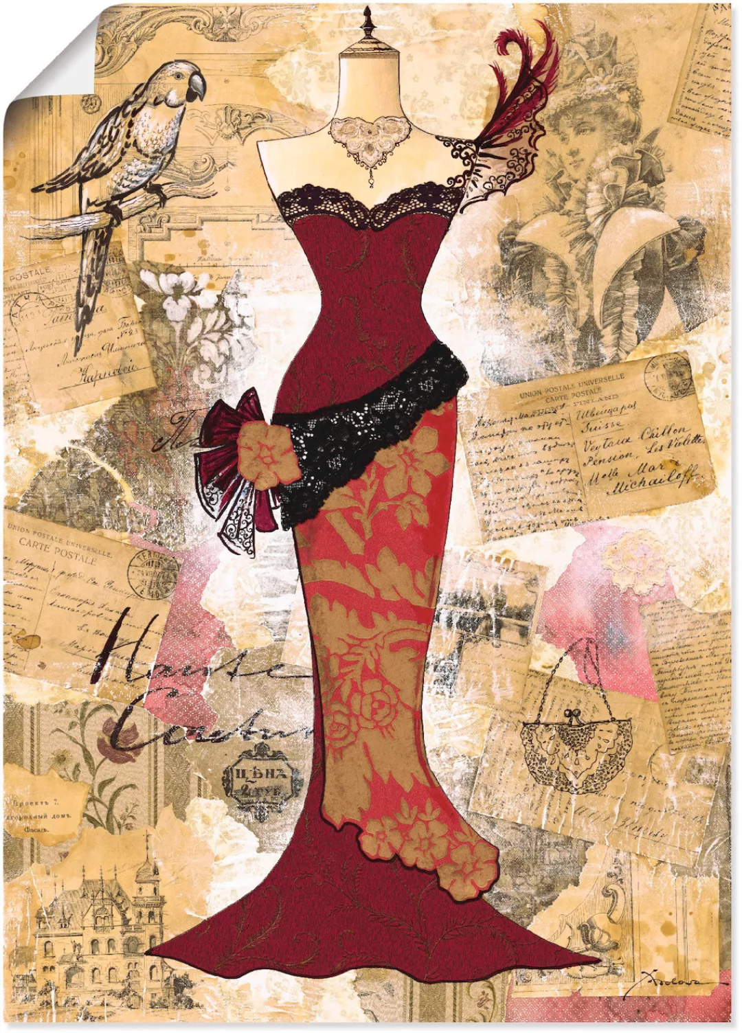 Artland Wandbild »Antikes Kleid - Collage«, Mode, (1 St.), als Alubild, Out günstig online kaufen