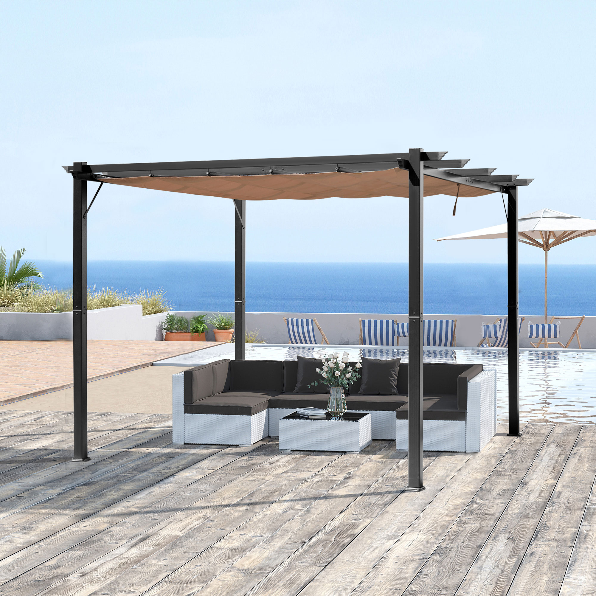 Outsunny Pergola Pavillon 3 x 4 m mit einstellbarem Stoffdach aus Aluminium günstig online kaufen