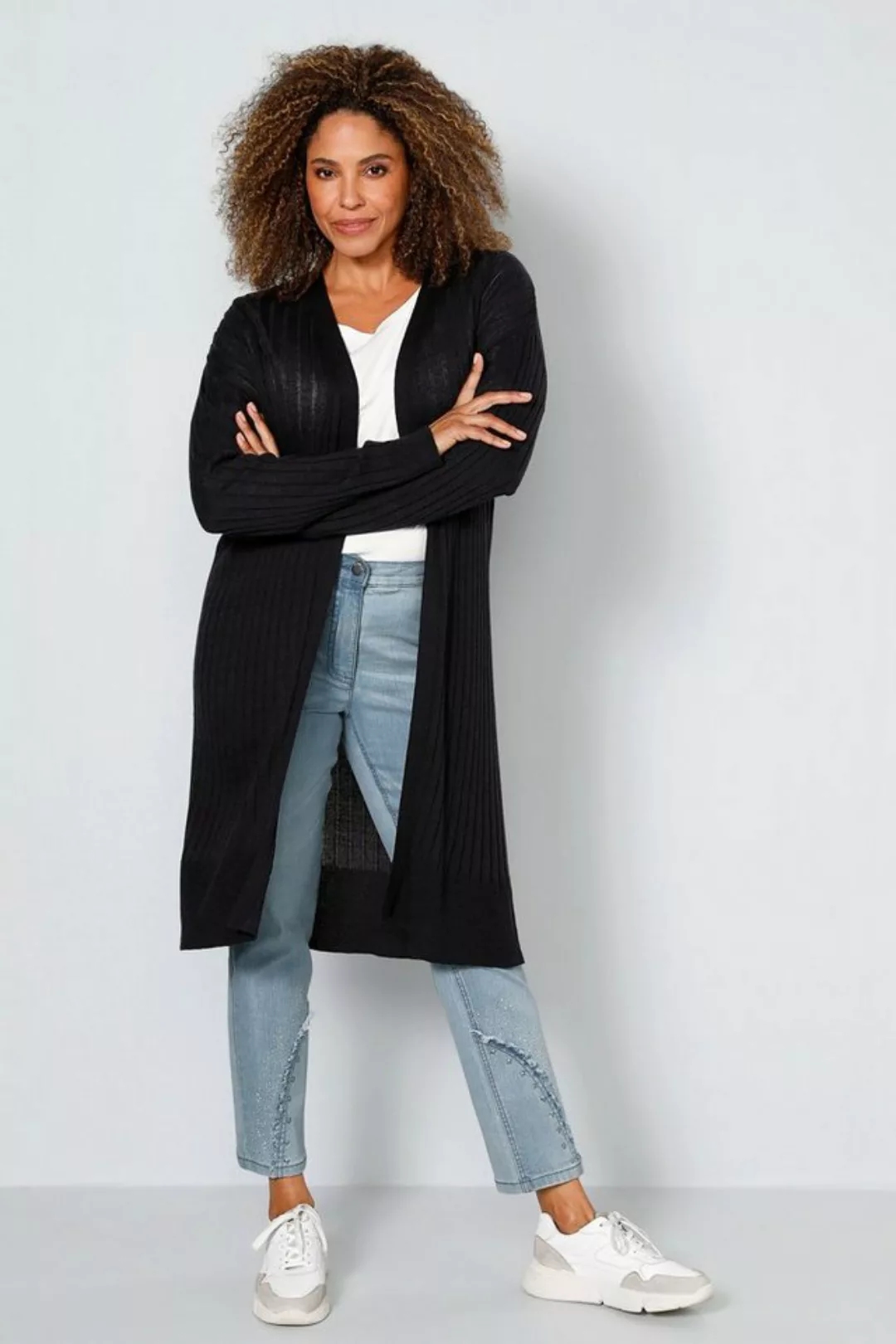 MIAMODA Strickjacke Long-Strickjacke offene Form Langarm günstig online kaufen