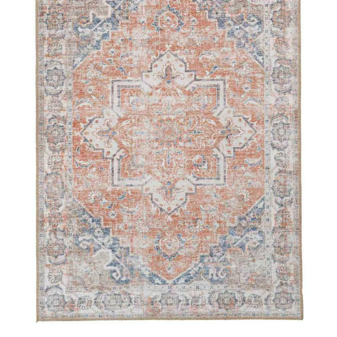 Teppich Vintage in Blau und Orange orientalischen Muster günstig online kaufen