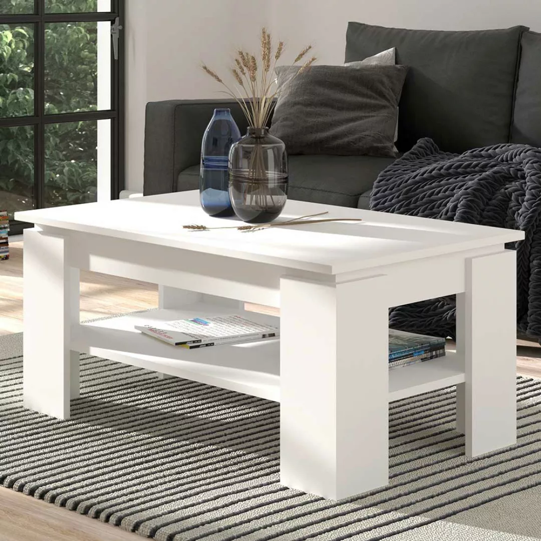 Weißer Couchtisch 100x45x60 cm rechteckiger Tischplatte günstig online kaufen