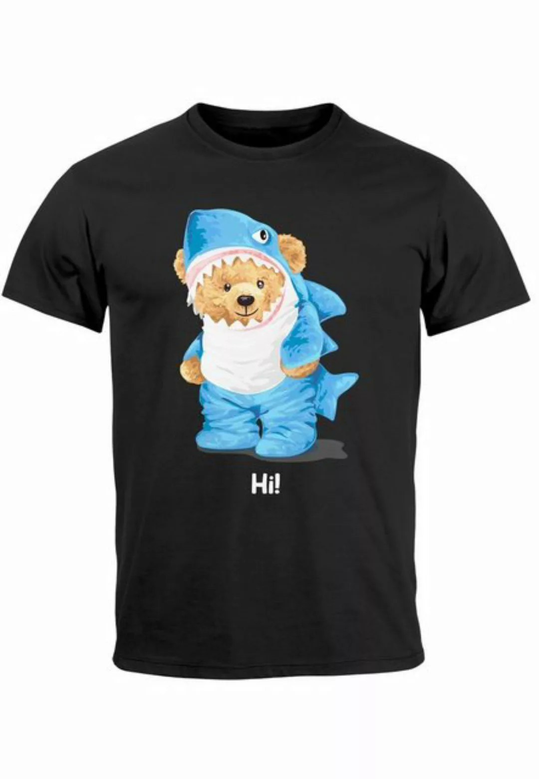 Neverless Print-Shirt Herren T-Shirt Hai Hi Teddy Bär Witz Parodie Printshi günstig online kaufen