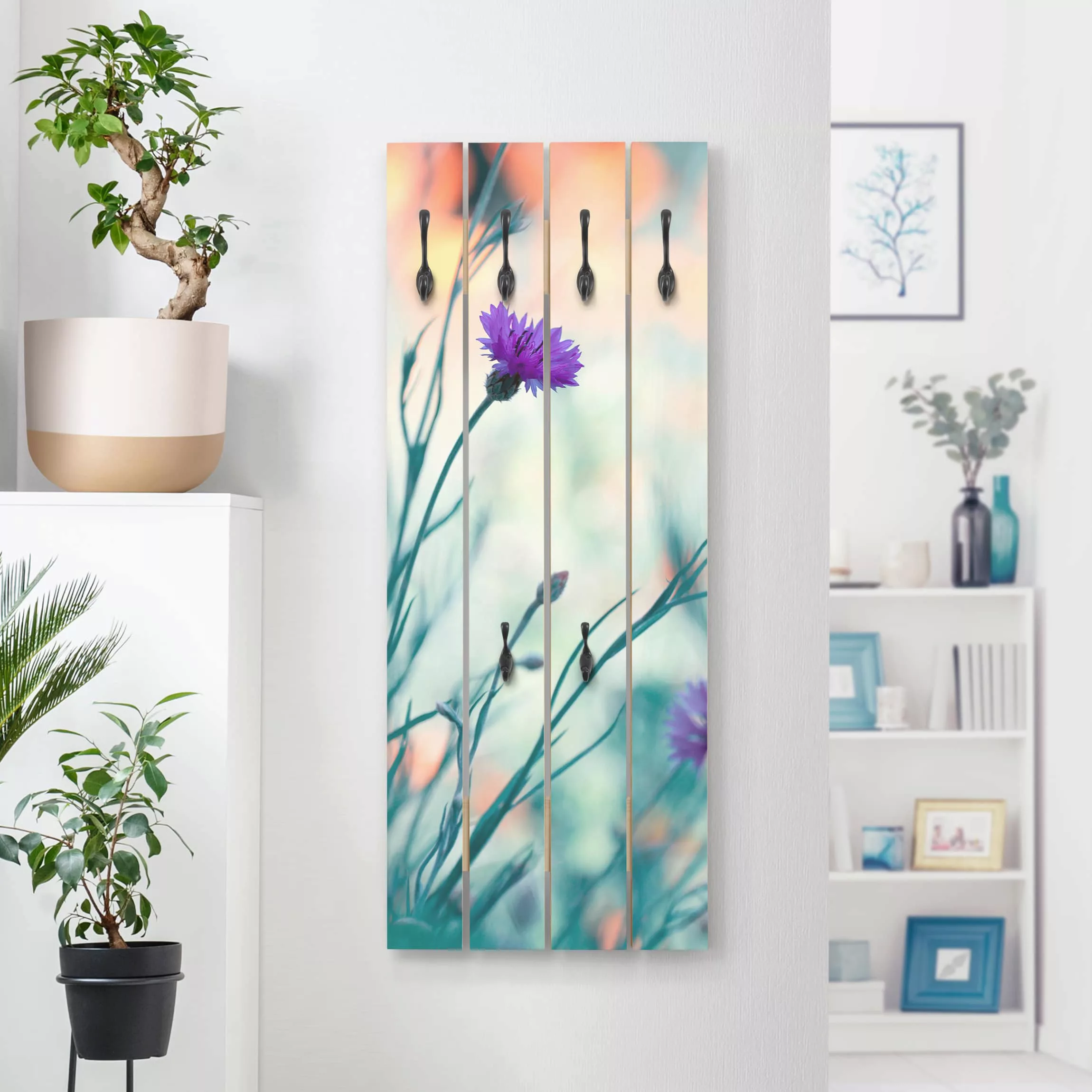 Wandgarderobe Holzpalette Blumen Kornblumen günstig online kaufen