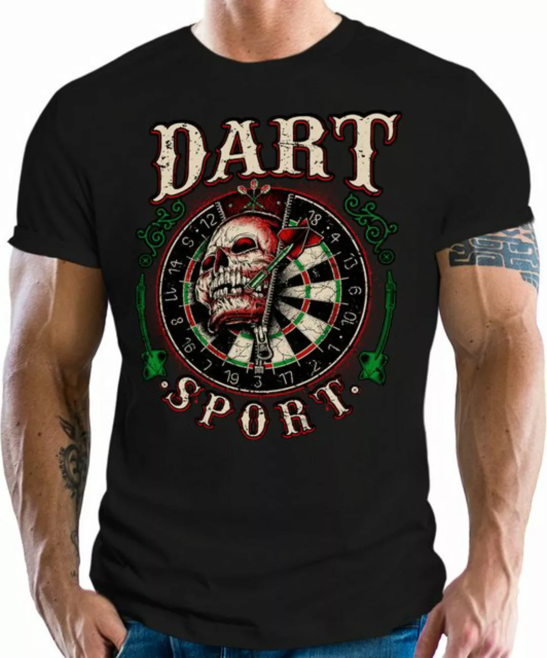 LOBO NEGRO® T-Shirt für Dartspieler: Dart Sport Skull günstig online kaufen